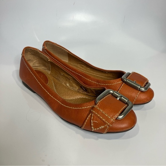 Fossil cognac leather flats shoes size 7.5 buckle Y2K - Picture 1 of 7